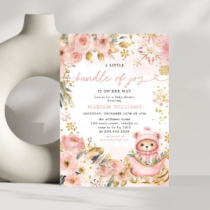 Invitation Petit ours floral rose pour Baby Shower
