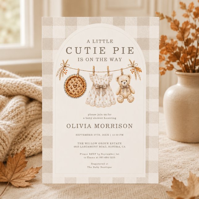 Invitation Petit Ours Gingham Automne Baby Shower (Créateur téléchargé)