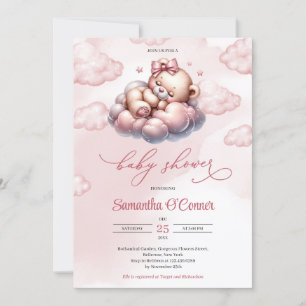Invitation Petit ours mignon dormant sur un Baby shower nuage