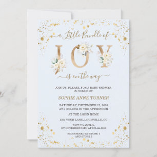 Invitation Petit Pack D'Or Joy Baby shower Floral Blanc