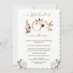 Invitation Petit Pack D'Or Joy Baby shower Floral Rose