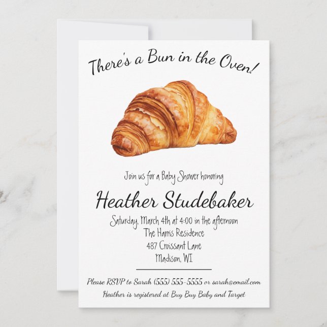 Invitation Petit pain au four, Baby shower Croissant (Devant)
