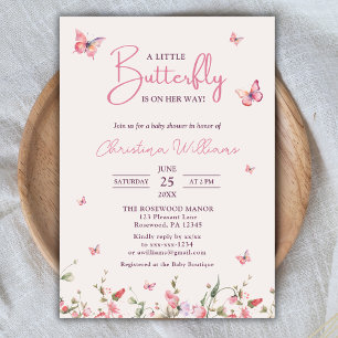 Invitation Petit papillon Aquarelle Baby shower fille
