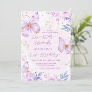 Invitation Petit Papillon blanc blanc 1er anniversaire