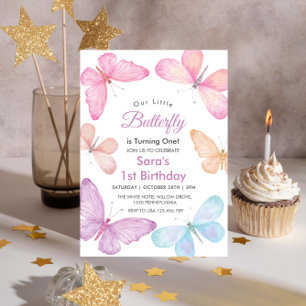 Invitation Petit papillon coloré fille 1er anniversaire