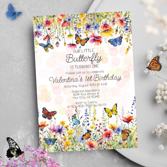 Invitation Petit Papillon coloré Fleur sauvage Anniversaire (Créateur téléchargé)