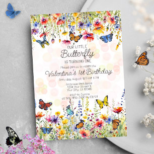 Invitation Petit Papillon coloré Fleur sauvage Anniversaire