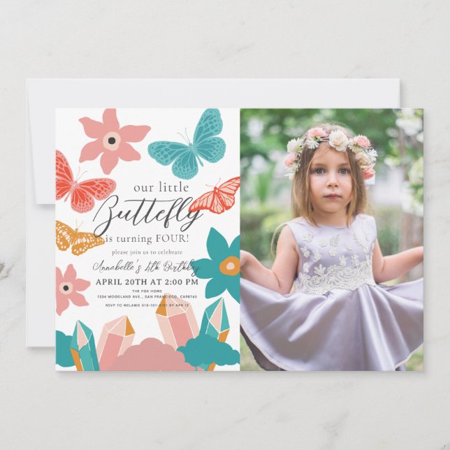 Invitation Petit Papillon Crystal Girl Photo Anniversaire (Devant)
