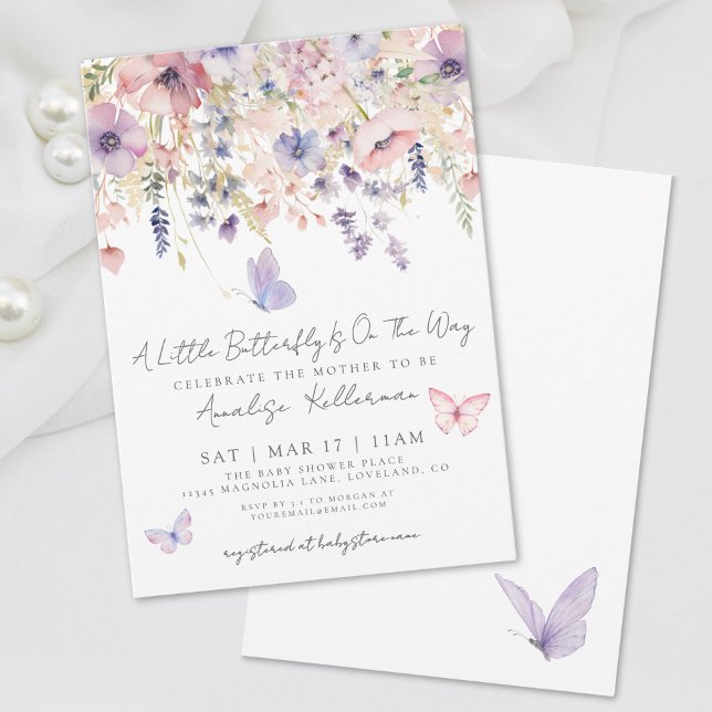 Invitation Petit Papillon Fête Prénatale de Fleur Sauvage (Little Butterfly Wildflower Baby Shower Invitation)