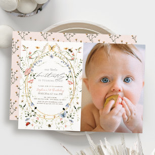 Invitation Petit Papillon Fleur sauvage Bee Photo 1er anniver