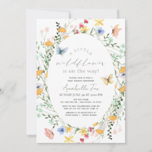 Invitation Petit papillon Fleur sauvage Oval Girl Baby shower