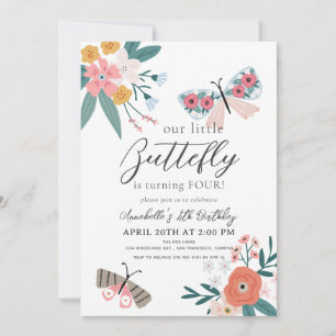 Invitation Petit Papillon Floral Girl Anniversaire