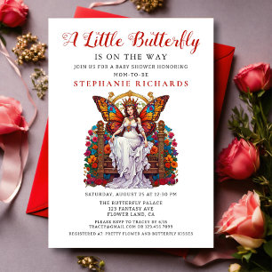 Invitation Petit Papillon Floral Rose Rouge Baby shower de la