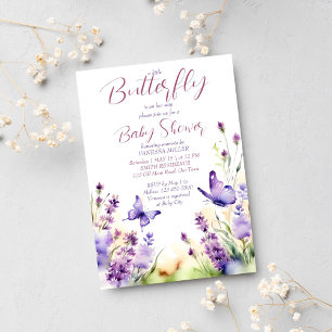 Invitation Petit papillon pastel lavande baby shower lilas
