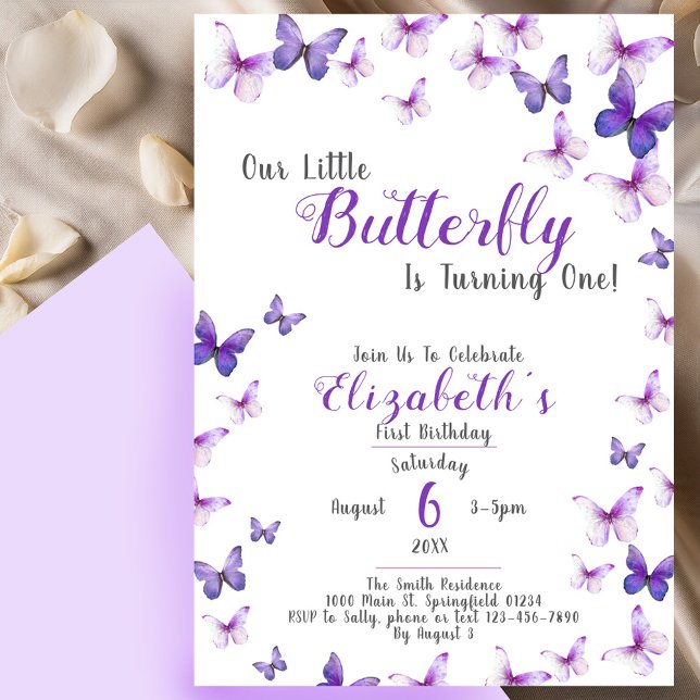 Invitation Petit Papillon Purple Girl Premier anniversaire (Créateur téléchargé)