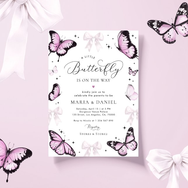 Invitation Petit papillon rose Bow Baby shower fille (Créateur téléchargé)
