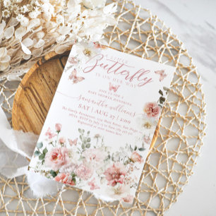 Invitation Petit Papillon rose Floral Baby Girl Douche