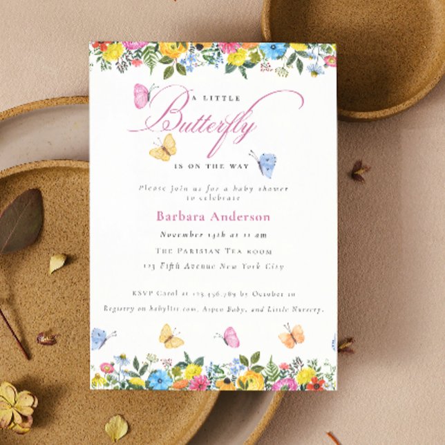 Invitation Petit Papillon whimsical Baby Girl Douche (Little Butterfly whimsical Baby Girl Shower Invitation)