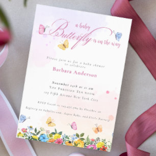 Invitation Petit Papillon whimsical Baby Girl Douche
