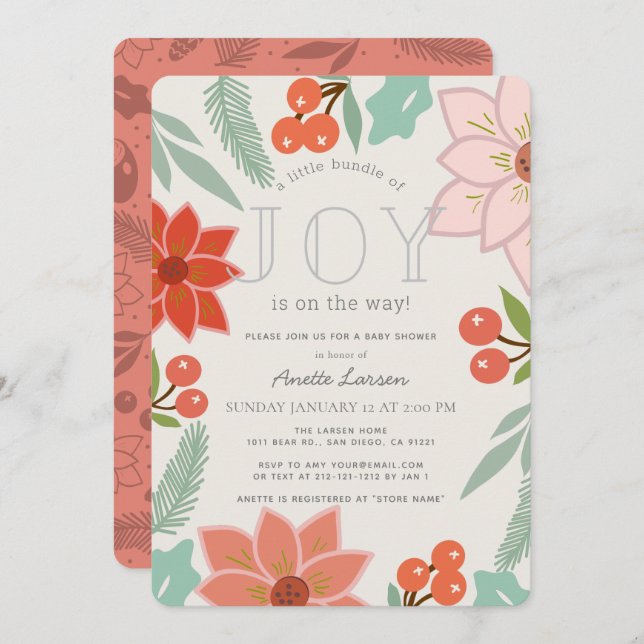Invitation Petit paquet de Joy Festive Baby shower floral (Devant / Derrière)
