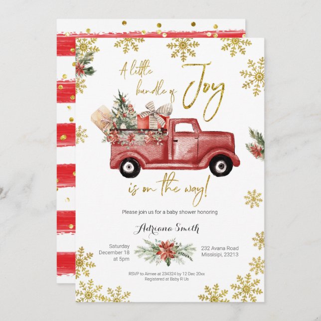 Invitation Petit paquet de Joy Red Truck Baby shower Invitat (Devant / Derrière)