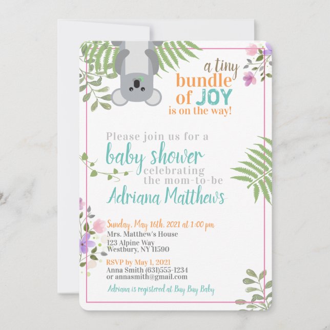 Invitation Petit paquet du Baby shower floral de la forêt Joy (Devant)
