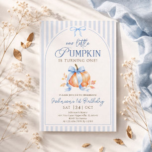 Invitation Petit Pastel Bleu Citrouille Arc Ruban Anniversair