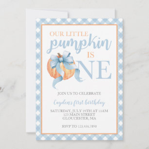 Invitation Petit Pastel Bleu Citrouille Ruban 1er Anniversair