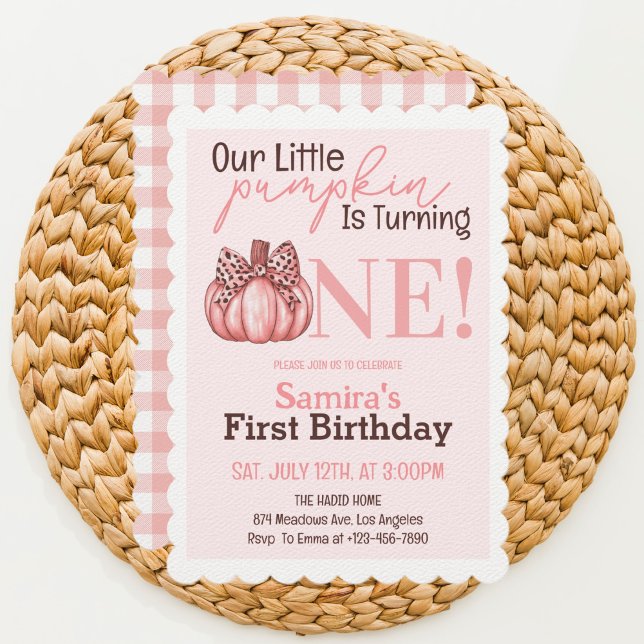 Invitation Petit Pastel Rose d'Automne Premier 1er Anniversai (Créateur téléchargé)