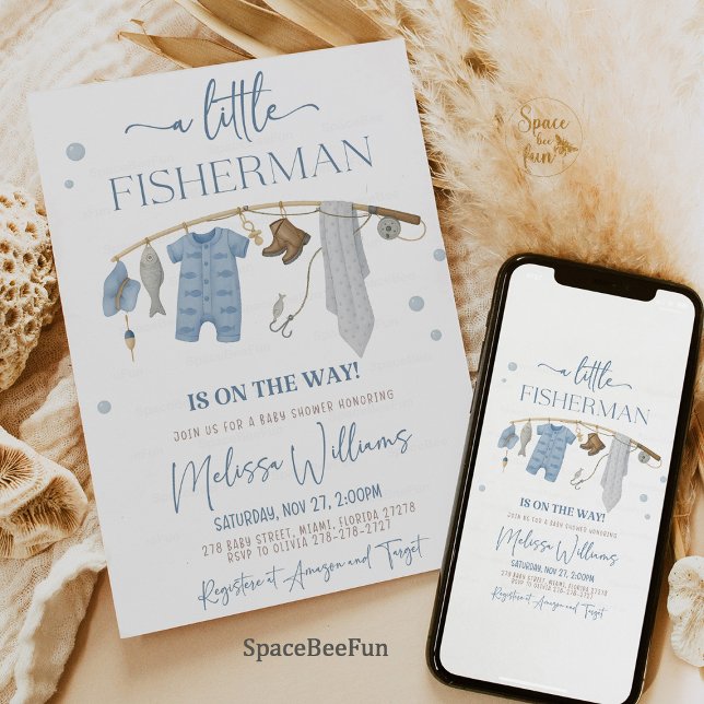 Invitation Petit Pêcheur Baby shower de bobine de pêche (baby shower invitation, fishing baby shower, little fisherman, rustic baby shower, gone fishing them)