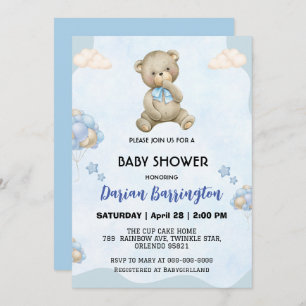 Invitation Petit peluche Bear dégradé ballon bébé douche garç