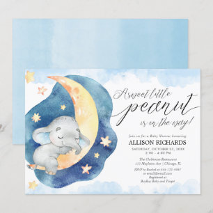 Invitation Petit petit baby shower de lune d'éléphant de caca