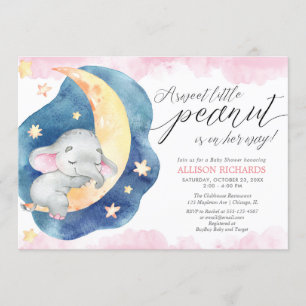 Invitation Petit petit baby shower de lune d'éléphant de caca