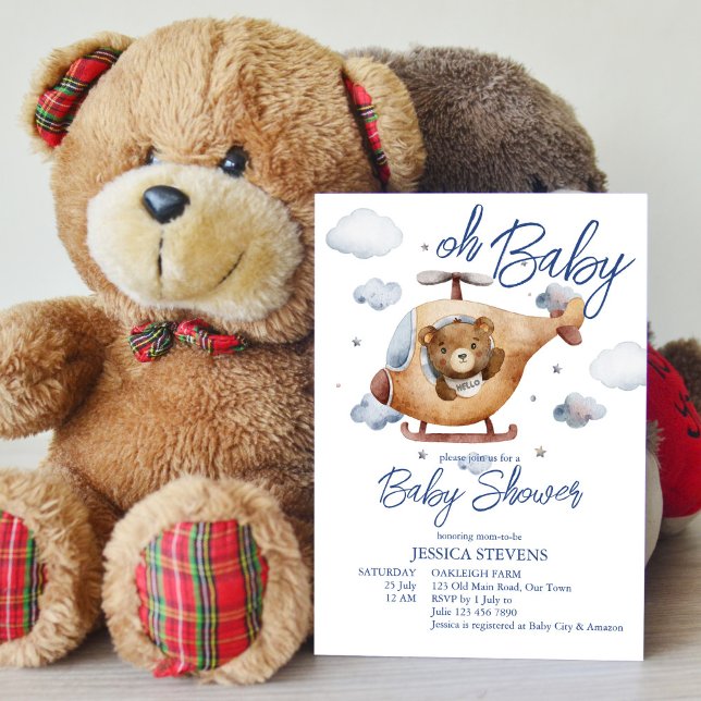 Invitation Petit petit baby shower d'hélicoptère pilote (Créateur téléchargé)