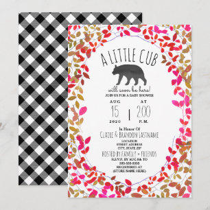 Invitation Petit Petit Cub Girly Greenery Plaid Baby shower