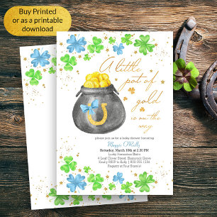 Invitation Petit Pot de Baby shower Shamrock bleu or