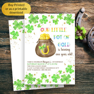 Invitation Petit Pot d'or Lucky Shamrock 1er anniversaire