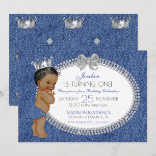 Invitation Petit Prince Afro-Américain Denim & Diamants