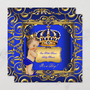 Invitation Petit Prince Baby shower Bleu Brunette Bébé Garçon