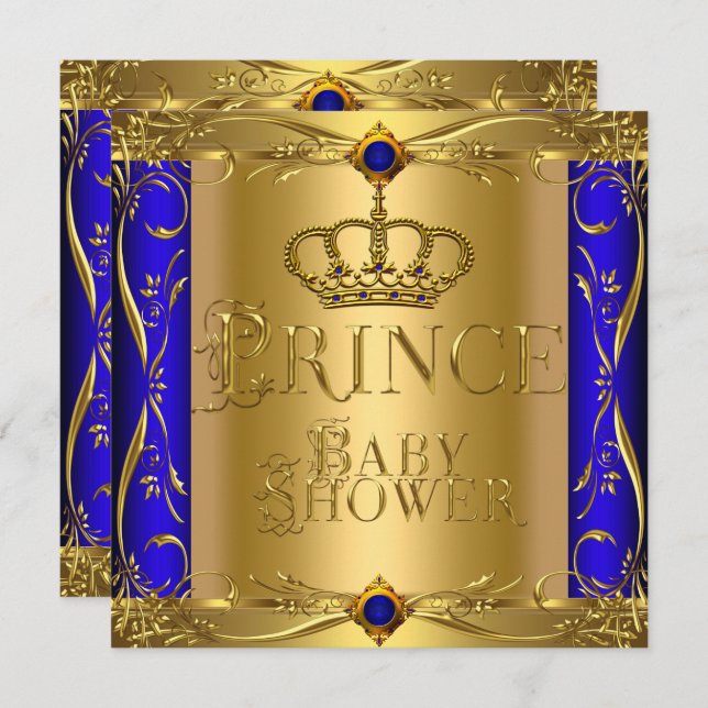 Invitation Petit Prince Baby shower Boy Regal Blue Crown 9 (Devant / Derrière)