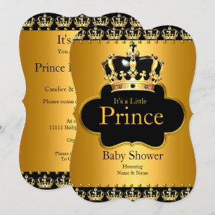 Invitation Petit Prince Baby Shower Couronne Garçon Noir Or