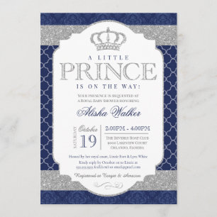 Invitation Petit prince baby shower de bleu royal et d'argent