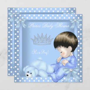 Invitation Petit Prince Baby shower Garçon bleu blanc Polka p