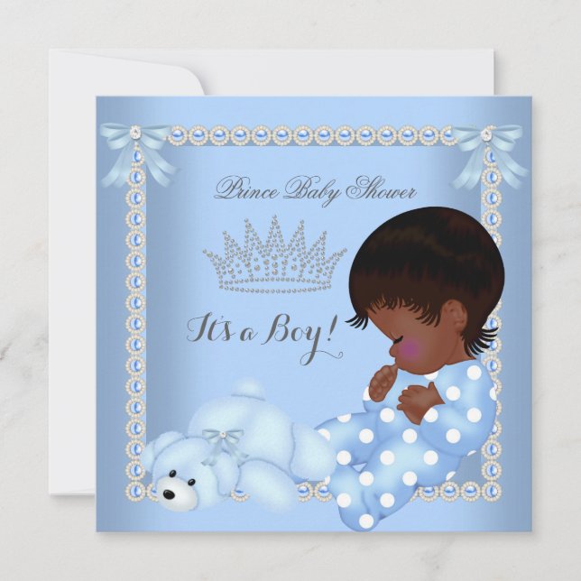 Invitation Petit Prince Baby Shower Garçon Bleu Perle A2 (Devant)