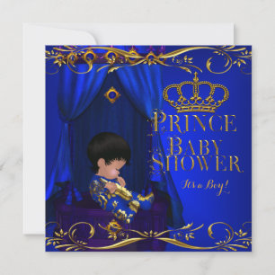 Invitation Petit Prince Baby Shower Garçon Bleu Royal Couronn
