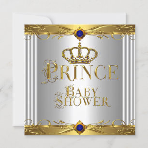Invitation Petit Prince Baby Shower Garçon Couronne Bleu Roya