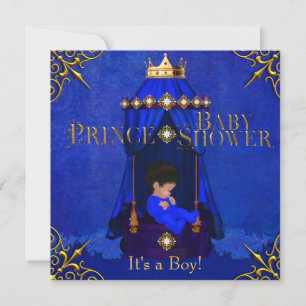 Invitation Petit Prince Baby Shower Garçon Couronne Bleu Roya