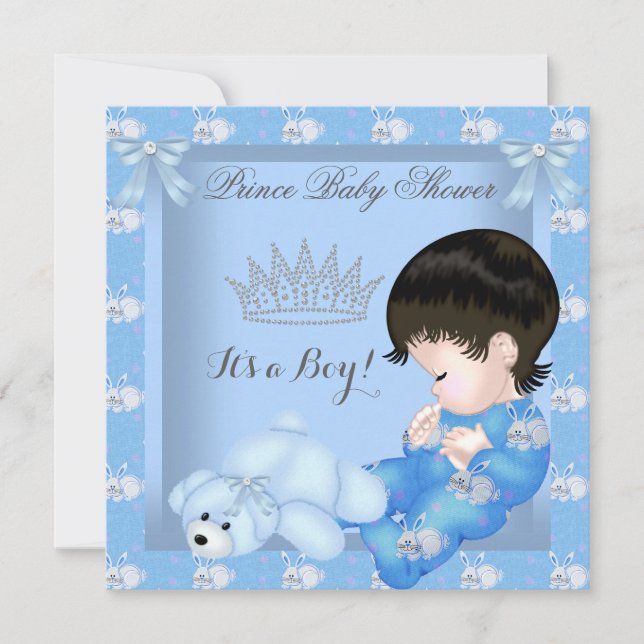 Invitation Petit Prince Baby Shower Garçon Lapin Bleu (Devant)