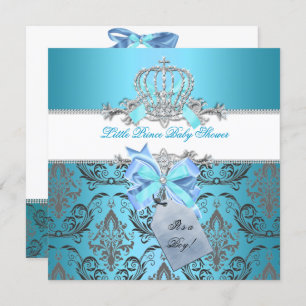 Invitation Petit Prince Baby shower Garçon Turquoise Couronne