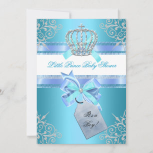 Invitation Petit Prince Baby shower Garçon Turquoise Couronne